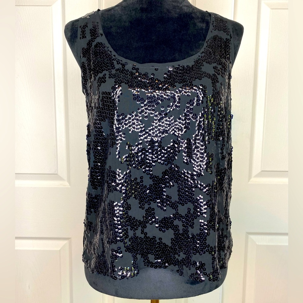 NWOT Nollie Black Sheer Sequin Top Size Large